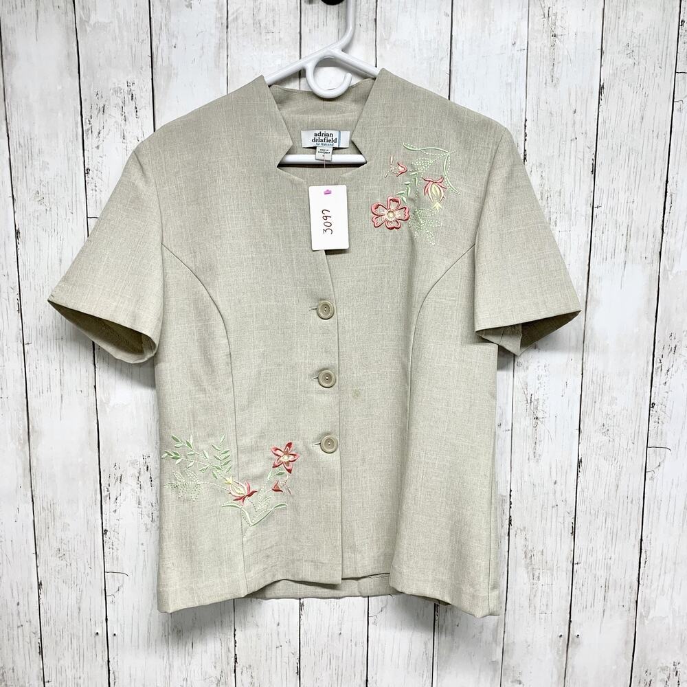 Vtg Adrian Delafield for Haband Jacket Women Small Embroidered Floral Grannycore